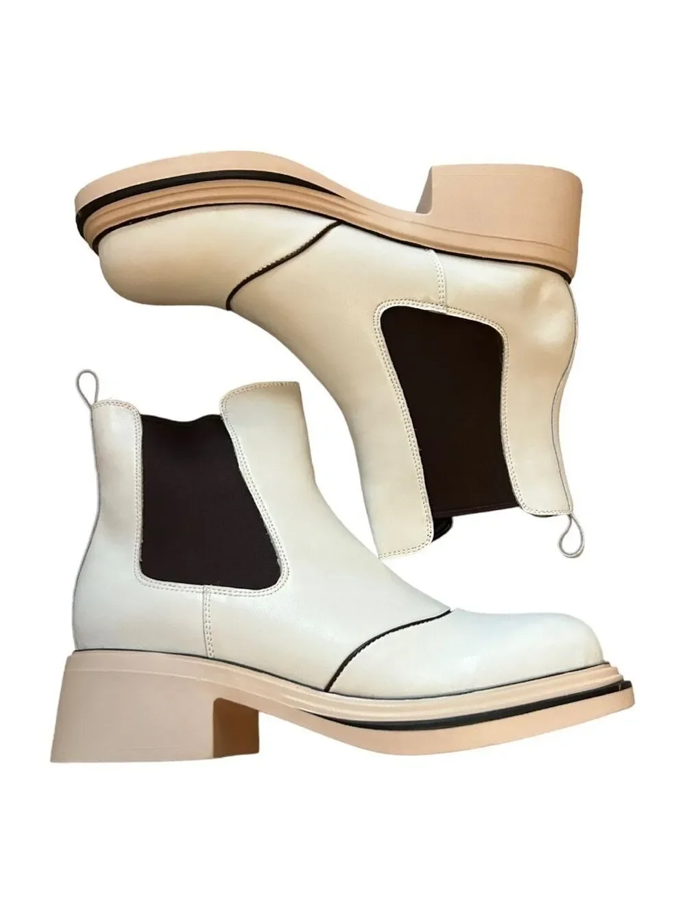 YOUTHJUNE Rice White Contrast Leather Bootie - Women